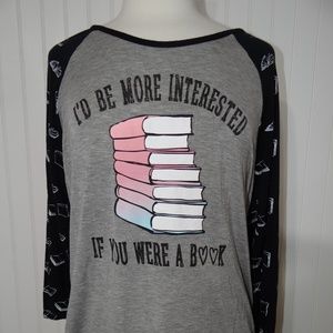 Reading book graphic baseball tee